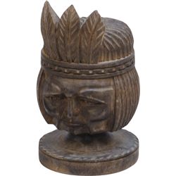 Carved Wooden Indian Head Countertop Cigar/Match Holder