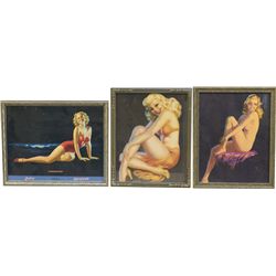 Lot of 3 Pin-Up Girl Pictures in Frames: