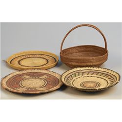 Lot of 4 Indian Hand-Woven Baskets & Breadboards: