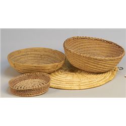 Lot of 4 Indian Hand-Woven Baskets & Bread Boards: