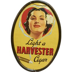 Tin "Light A Harvester Cigar" Oval Self-Framed Sign