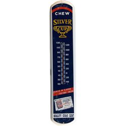 Chew Silver Cup Tobacco Tin Thermometer Sign