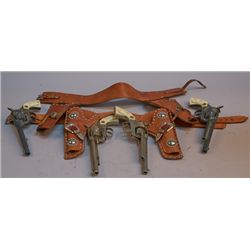 Lot of 4 - Vintage Hubley Cap Guns In Double Leather Ho