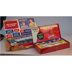 Lot of 2 - Vintage Gilbert Erector Sets in Metal Boxes: