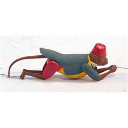 Vintage Litho. Tin Monkey Figure Climbing Pull Toy