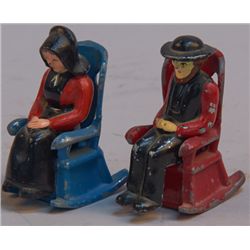 Lot of 2 - Cast-Iron Miniature Amish People On Rocking