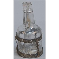 Early Silver & Glass 3-Compartment Liquor Bottle