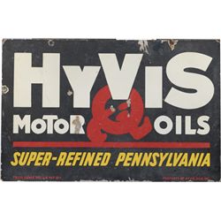 "HYVIS Motor Oils" Double Sided Porcelain Sign c1930s