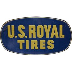 "US Royal TIRES" Embossed Tin Sign c1947
