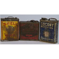 Lot of 3 - Vintage 1-Gallon Motor Oil Tin Cans c1920s