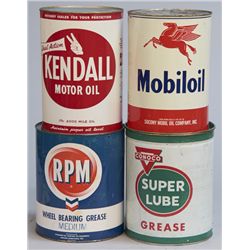 Lot of 4 - Vintage Oil/Grease 5-Quart Tin Cans c1950s