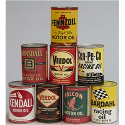 Lot of 8 - Vintage Misc. Motor Oil 1-Quart Tin Cans c19