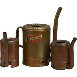 Lot of 3 - Vintage Swing-Spout Embossed Metal Oil Cans