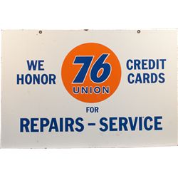 UNION 76 We Honor Credit Cards Double Sided Porcelain
