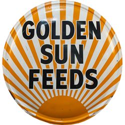 "GOLDEN SUN FEEDS" Round Bubble Face Self Framed Tin S