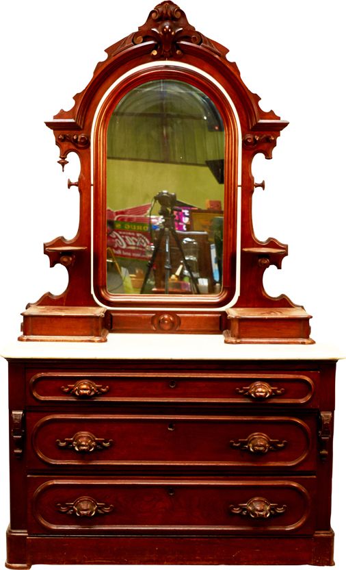 Fancy Carved Wood Dresser W Ornate Top Mirror Stand