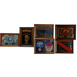 Set of 6 Mirror Reverse-on-Glass Drink Advertisements
