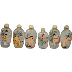 Lot of 6 Vintage Naughty Asian Painted Glass Snuff Bott