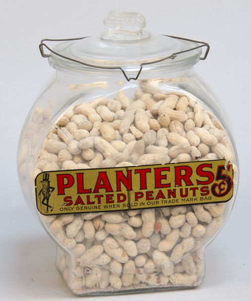 Planters Peanuts Embossed Jar w/ Peanut Lid
