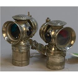 Lot of 2 - Antique Nickel Plated "Solar" Bicycle Lamps
