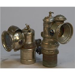 Lot of 2 - Antique Nickel Plated Carbide Power Bicycle