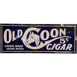 "Old Coon" 5 Cent Cigar Blue & White Porcelain Sign
