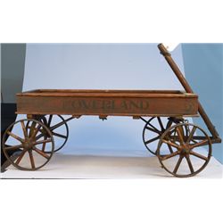 Early Wood Overland Wagon w/ Metal Wheels & Wood S