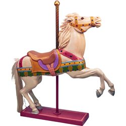 Painted Carved Wood Carousel Horse w/ Brass Pole