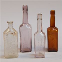 Lot of 4 Embossed Glass Medicine & Liquor Bottles: