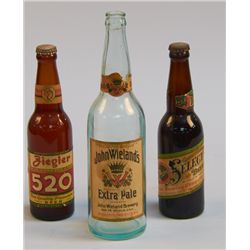 Lot of 3 Early Glass Beer Bottles: