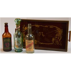 Lot of 3 Glass Liquor Bottles & Tray