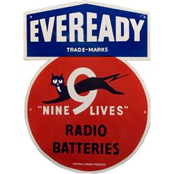 "EVEREADY Radio Batteries" Die-Cut Porcelain Sign