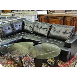 Black leather 2pc sectional sofa
