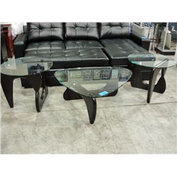 3pc mid century inspired glass top coffee and end