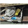 Image 1 : white plastic bin of assorted tools and hardware