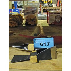 3 handy landscape tools; pick axe, shovel etc