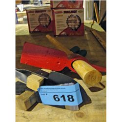 3 handy landscape tools; pick axe, shovel etc
