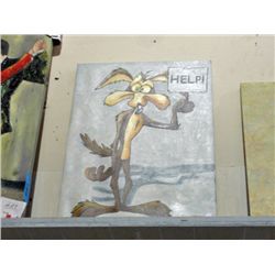 Oil on canvas transfer print - Wylie coyote "help"