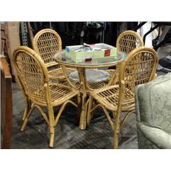 Wicker rattan glasstop 5pc dinette set;