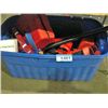 Image 1 : Blue rubbermaid storage bin filled with assorted