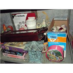 Shelf lot of decorative household items