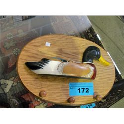 Oak with decorative mallard wall mount coat hanger