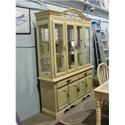 Bleached oak lighted buffet and hutch