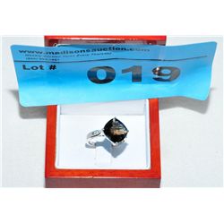 Brown Quartz & Diamond Silver Ring