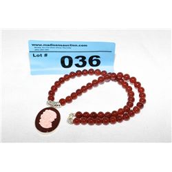 925 Silver & Red Onyx Shell Cameo Necklace
