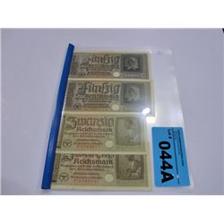 4x Nazi German WWII bills