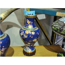Oriental cloisonne vase with wooden stand