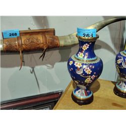 Oriental cloisonne vase with wooden stand