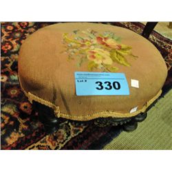 Mahogany framed petite point embroidered foot