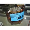 Image 1 : Silver overlay on amber glass flower vase with